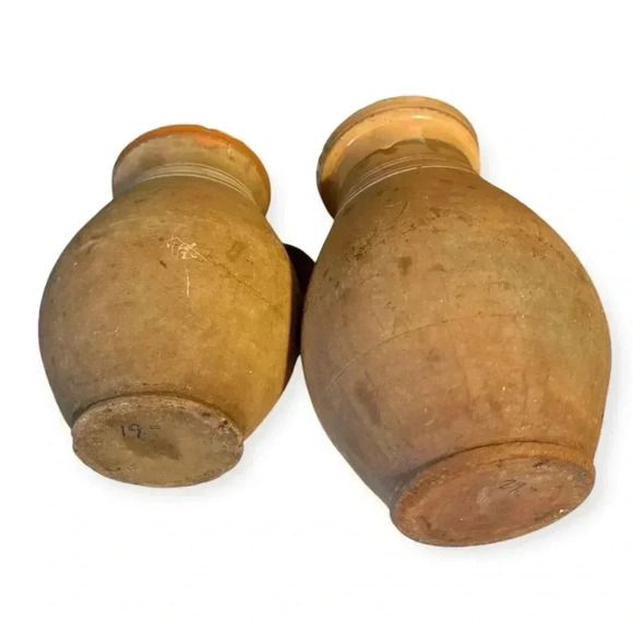 Vintage terracotta Clay Jugs with Handles - Rustic Handmade Pottery Set of 2 - Picture 10 of 11